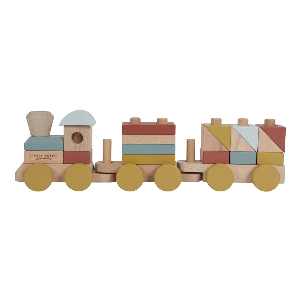 Little Dutch train en bois avec cubes à assembler naturel