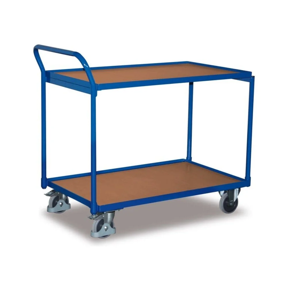 "Chariot de table 250 kg avec 2 plateaux haute poignée de poussée Type L + EasySTOP image"