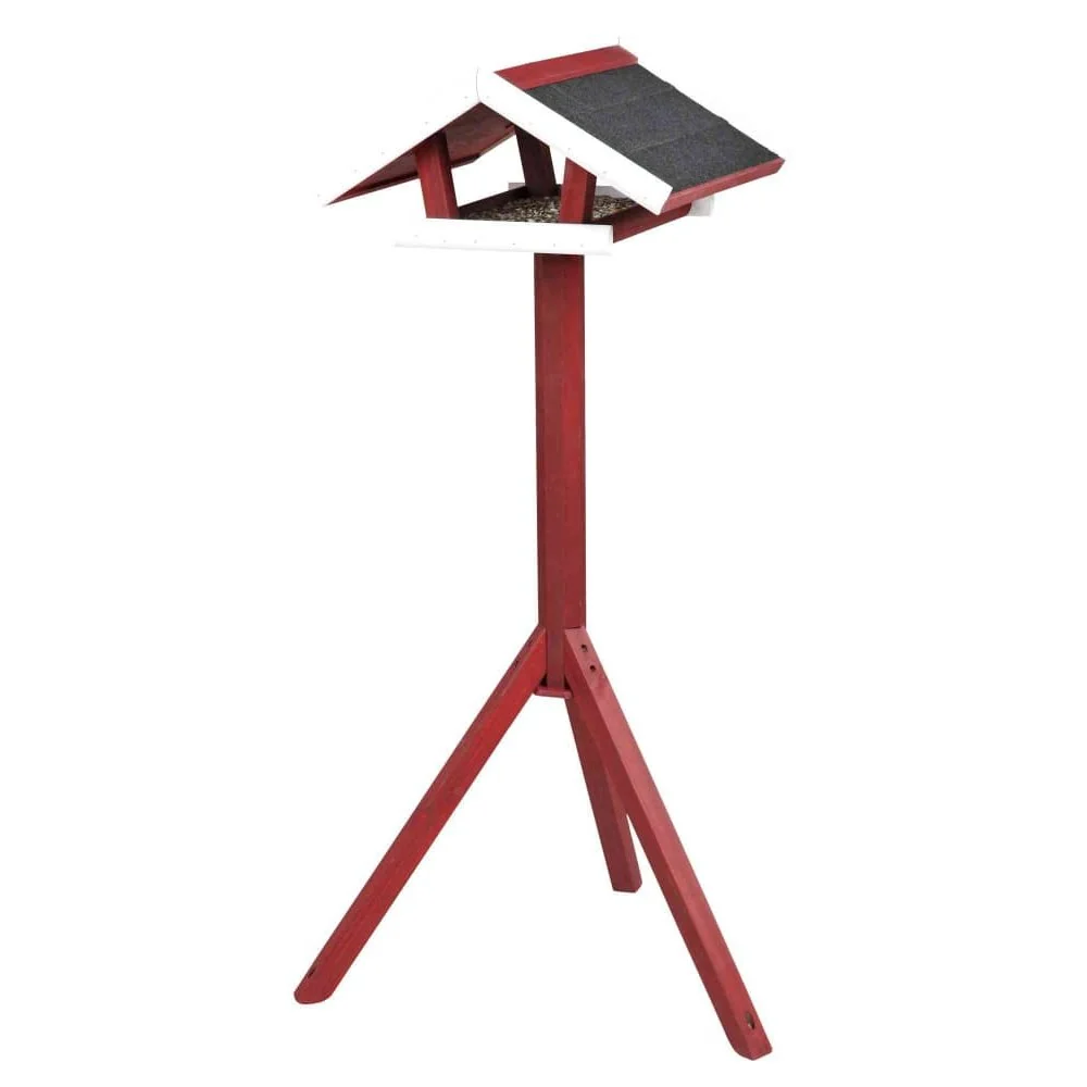 "Mangeoire sur Pied pour Oiseaux, Bois de Pin, Rouge/Blanc image"