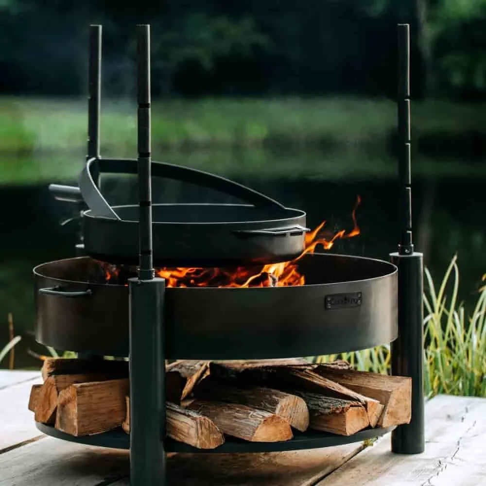 "Mât de barbecue pour brasero, réglable en hauteur, acier naturel image"
