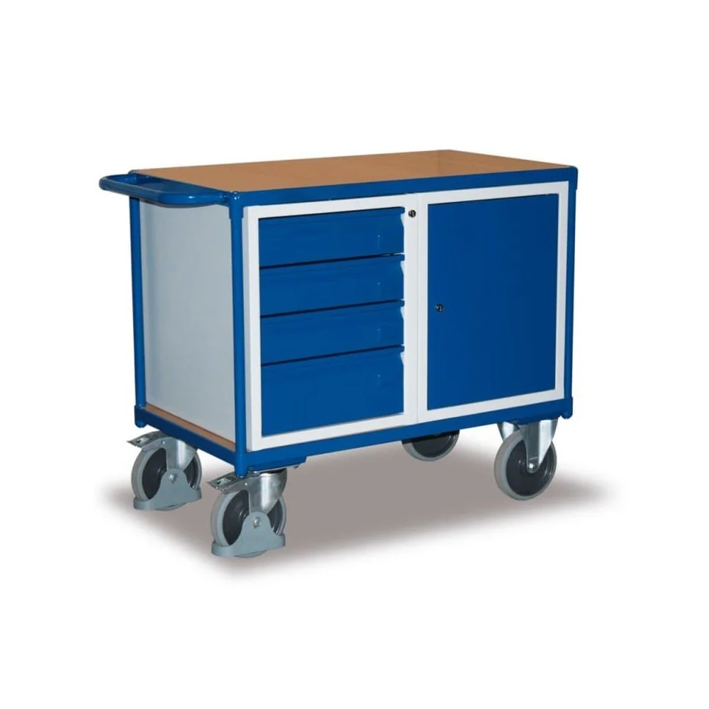 "Chariot d'atelier verrouillable avec 1 armoire, 4 tiroirs, EasySTOP image"