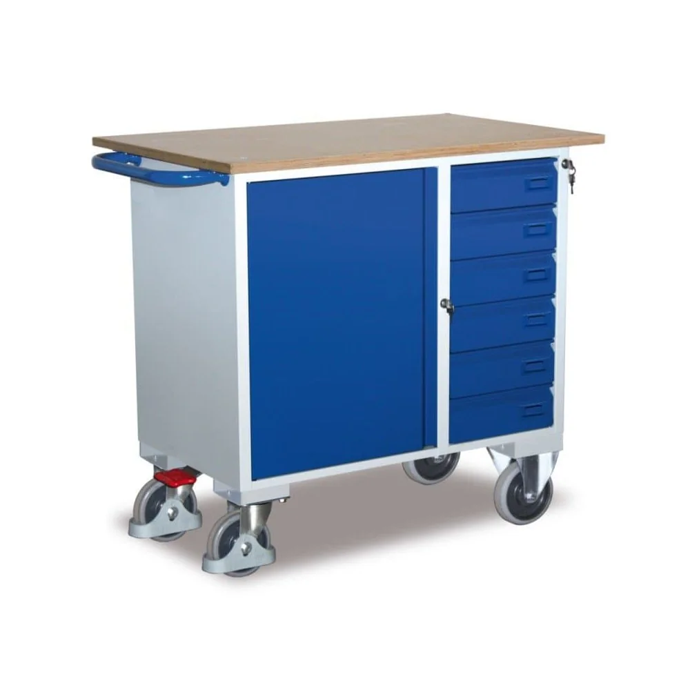 "Chariot d'atelier Mobile, 6 Tiroirs, 1 Placard, Surface de Chargement, EasySTOP image"