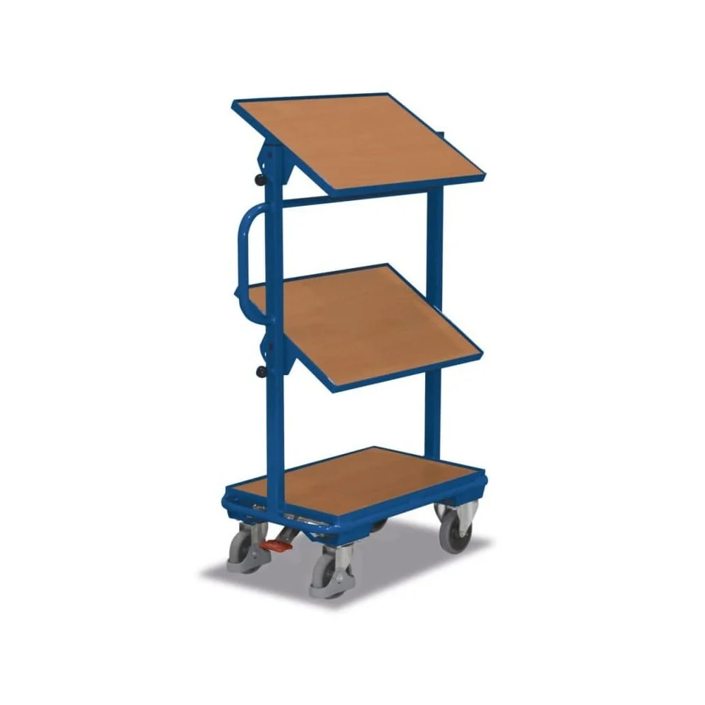 "Chariot d'appoint avec 3 étagères en bois inclinables + EasySTOP image"