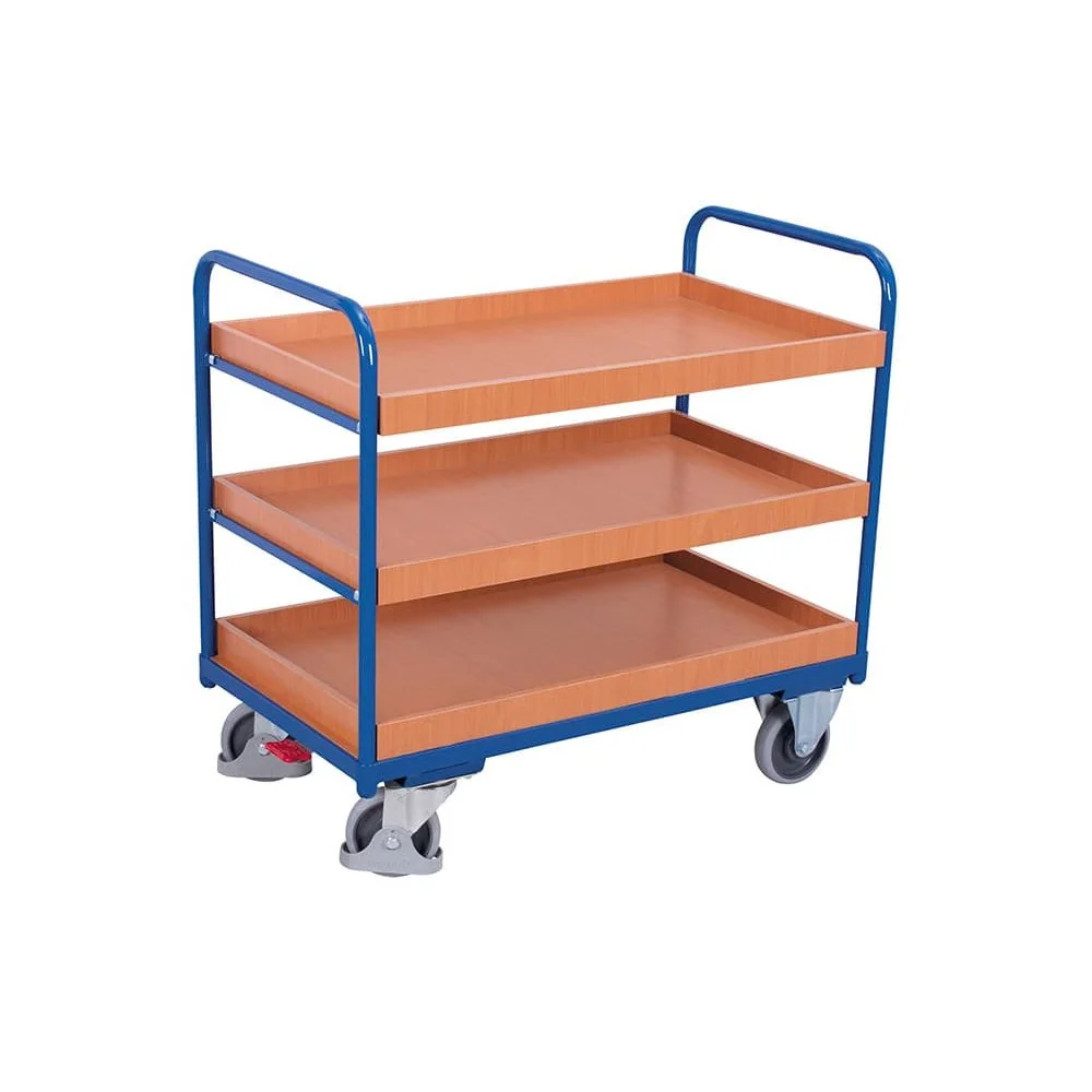 "Chariot à étagères avec 3 plateaux 250 kg charge utile Type XL + EasySTOP image"
