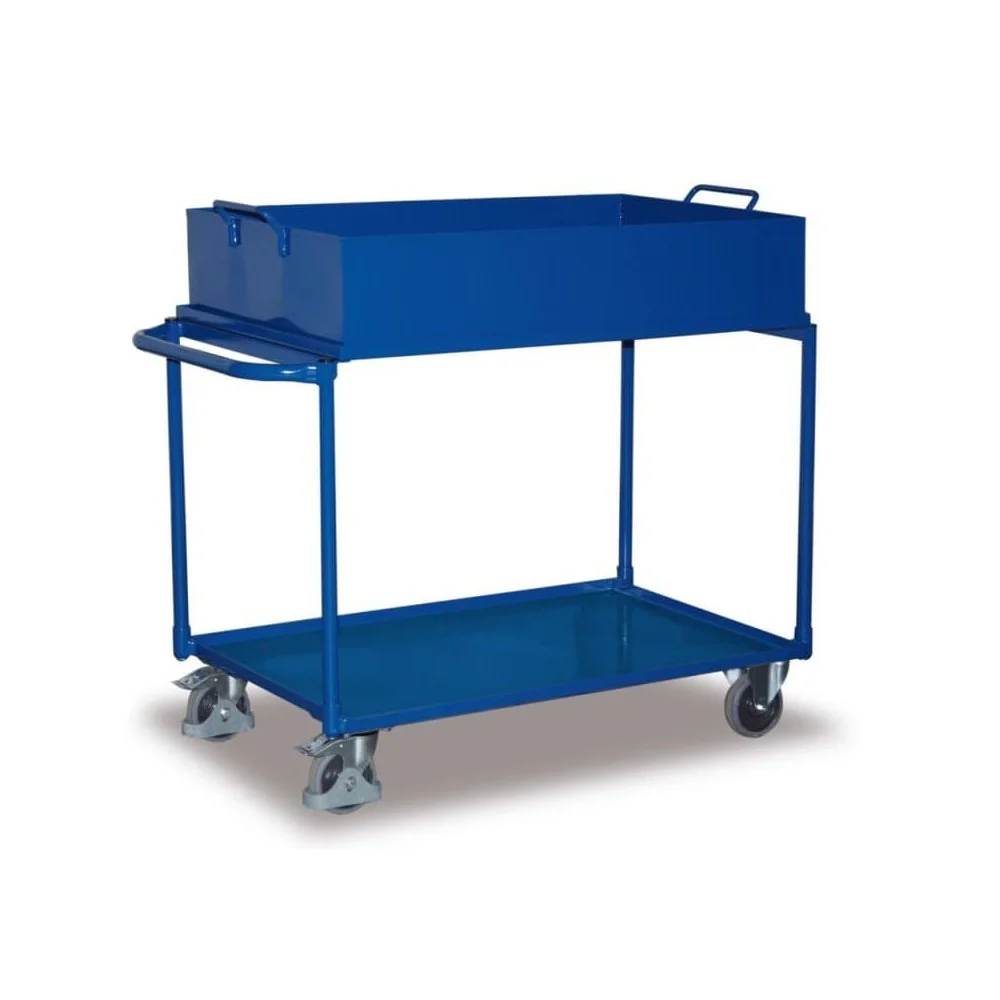 "Chariot de table à 2 niveaux avec bac en tôle d'acier amovible + EasySTOP image"