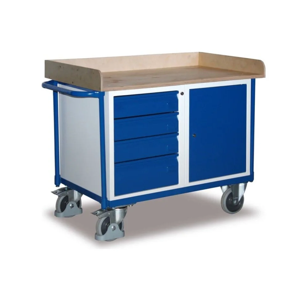 "Chariot d'atelier robuste avec 4 tiroirs et armoire - Charge 400 kg image"