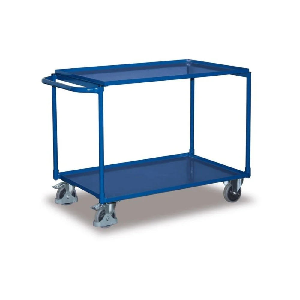 "Chariot de table avec 2 étages, bacs vissés, bord 25 mm + EasySTOP image"