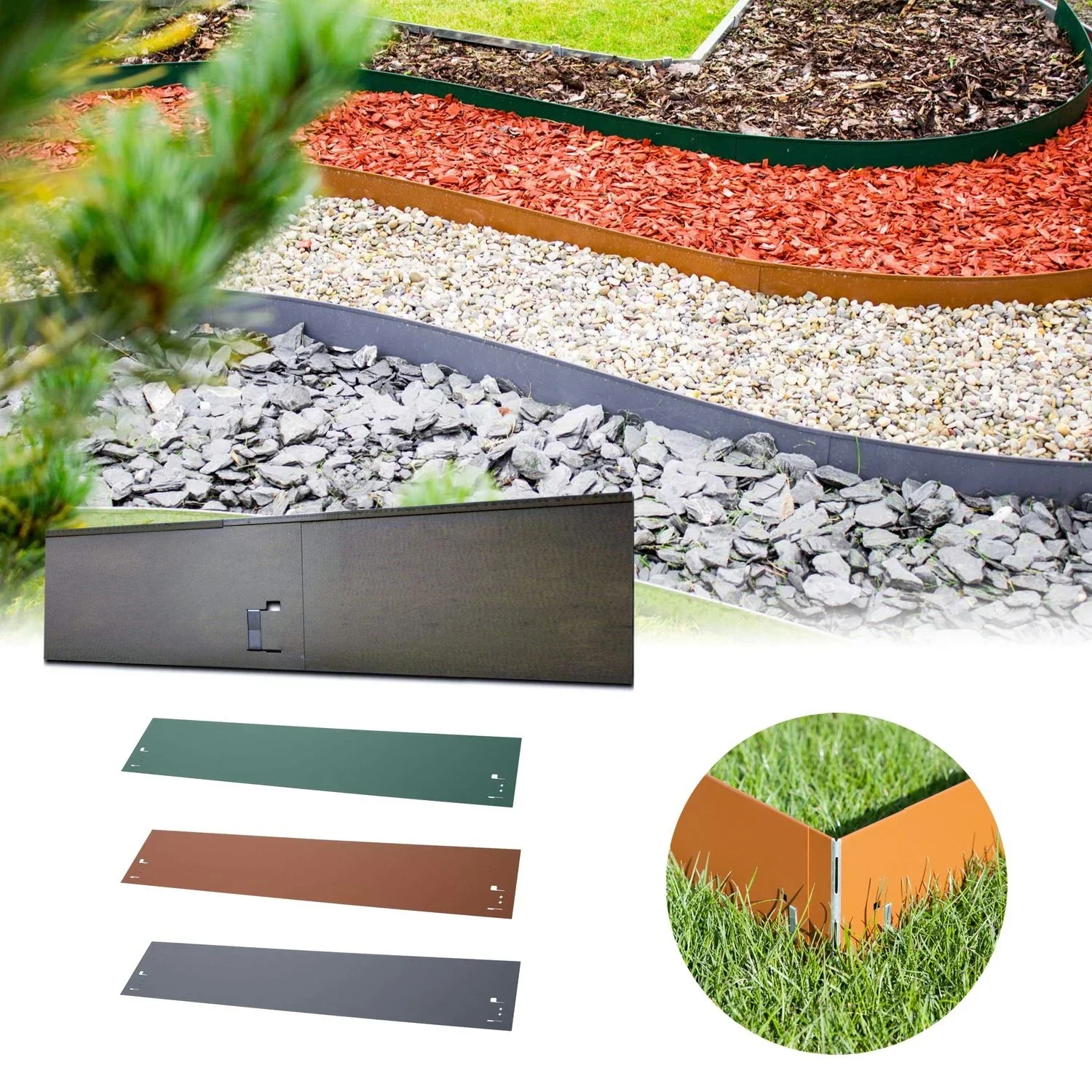 "Bordure de Jardin en métal 13,5 cm x 120 cm | Bordure Jardin | Bordures de Jardin, couleur: gris image"