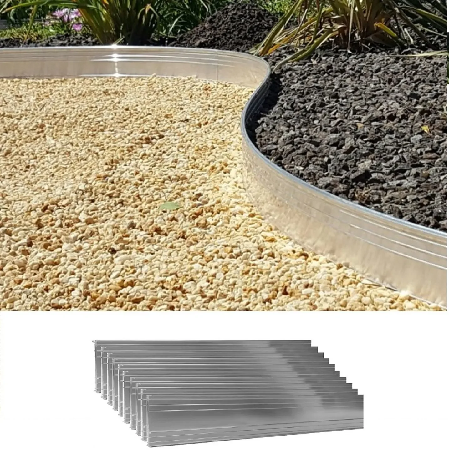 "Jeu de 10 bordures de jardin en aluminium ultra résistantes de 14cm x 1m (10m long) | Bordure Jardin | Bordures de Jardin, couleur: non coloré image"