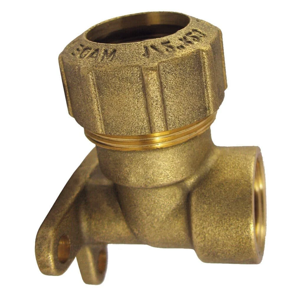 "Raccord PE Laiton avec Fixation Murale 90°, 20 mm x 1/2" image"