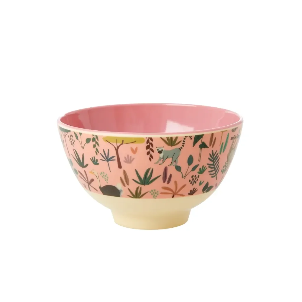 "Set bol et assiette RICE, mélamine, diamètre 21 cm, couleur Coral, motif jungle image"