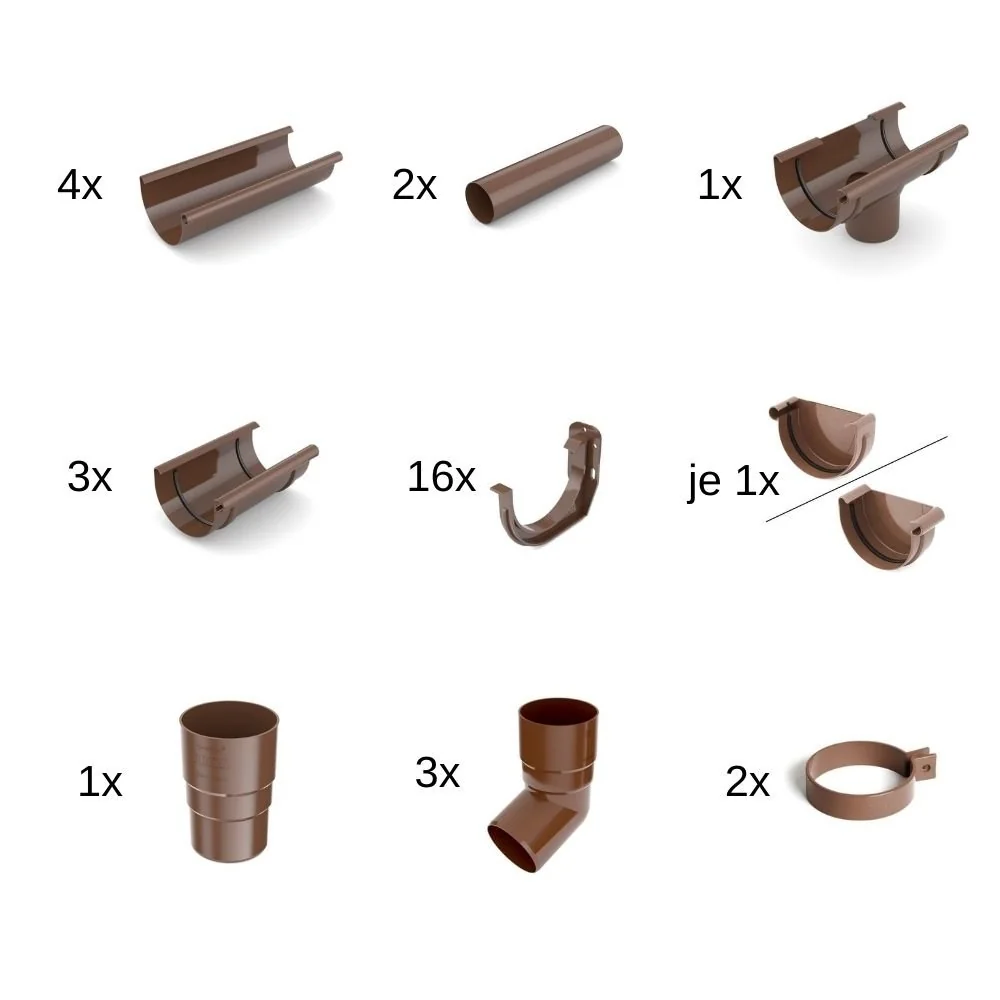 "Kit Gouttière Complète 8m Marron, Système 125, Gouttière PVC image"