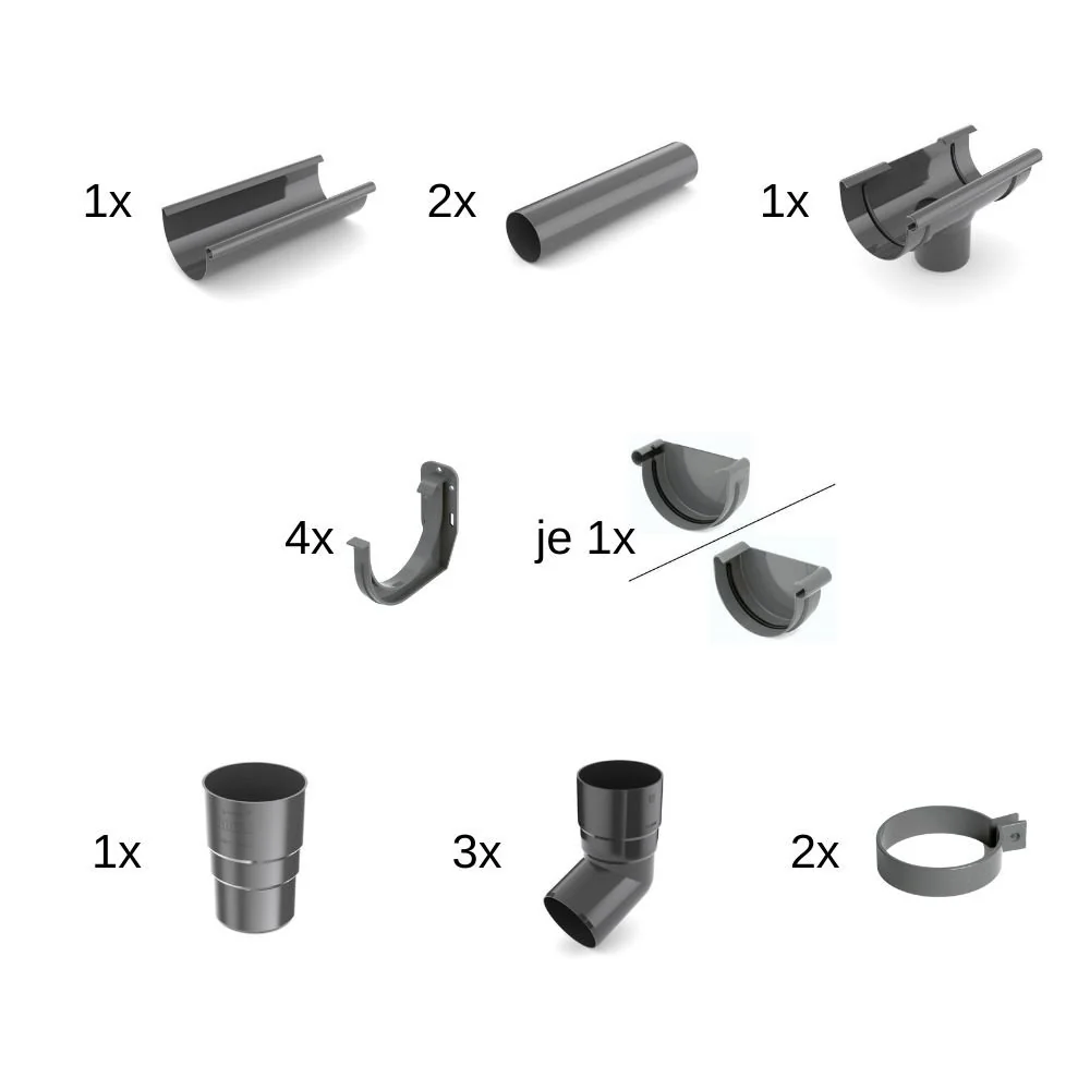 Kit Gouttière Graphite 2m, Système 125, Ensemble Complet