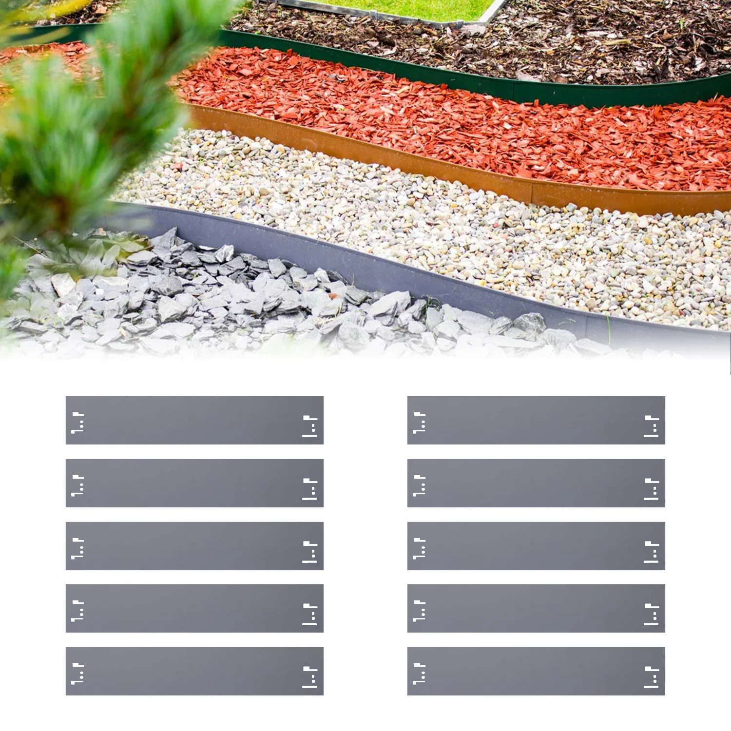 "Lot de 10 bordures de jardin en métal, hauteur 13,5 cm, longueur 12 m, couleur gris image"