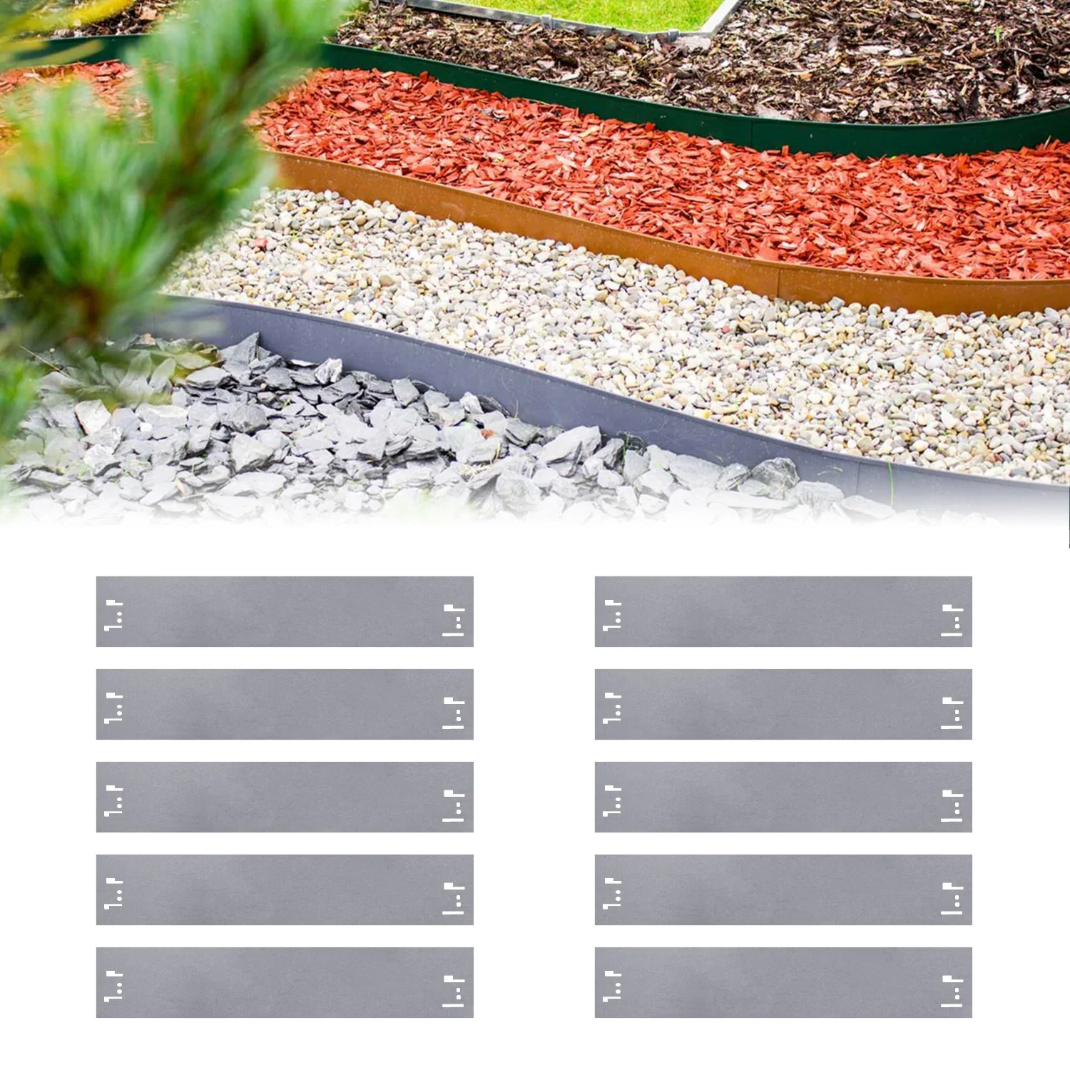 Lot de 10 bordures de jardin en métal, hauteur 13,5 cm, longueur 12 m, non peintes