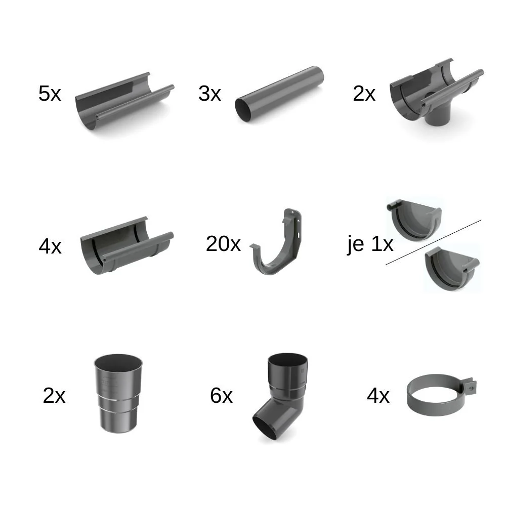 Kit Gouttière Graphite 10m, Système 75