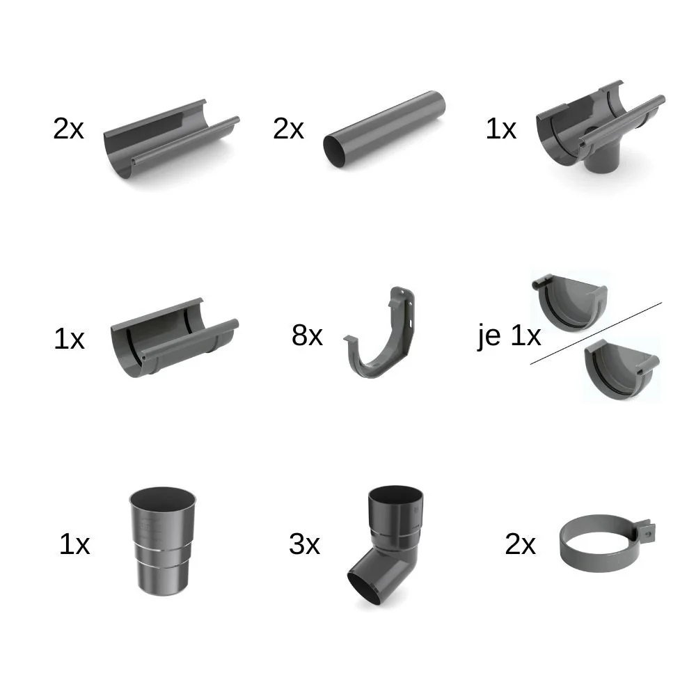 Kit Gouttière Complet 4m Graphite - Système d'Évacuation des Eaux Pluviales