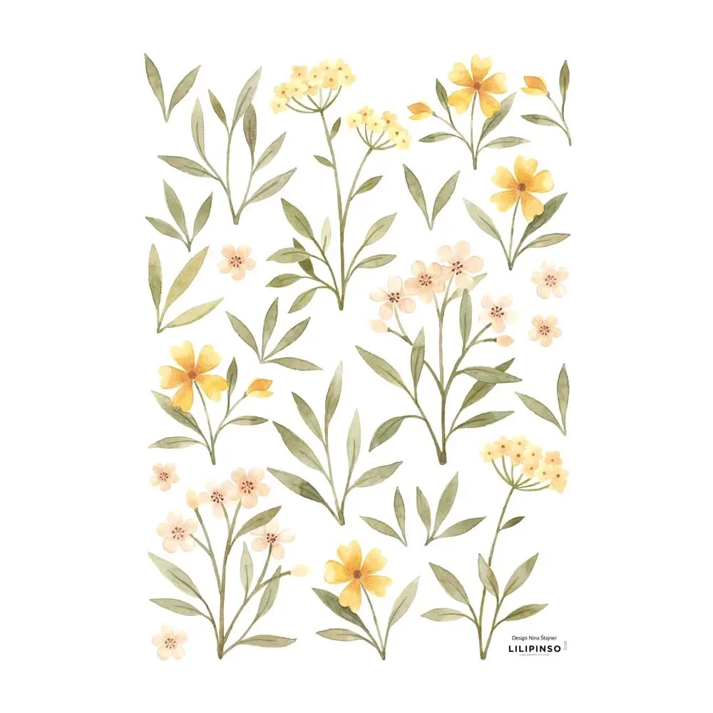 "Lilipinso stickers muraux A3 fleurs et feuilles vert rose jaune image"