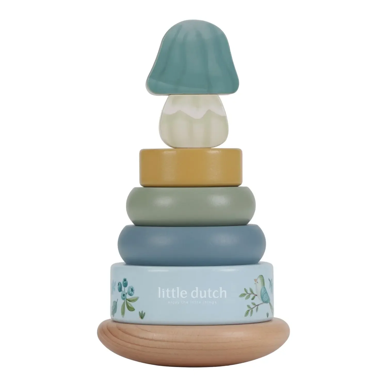 Little Dutch Tour d'empilage en bois, jeu d'empilage avec anneaux Forest Friends, 10x10x18,5 cm