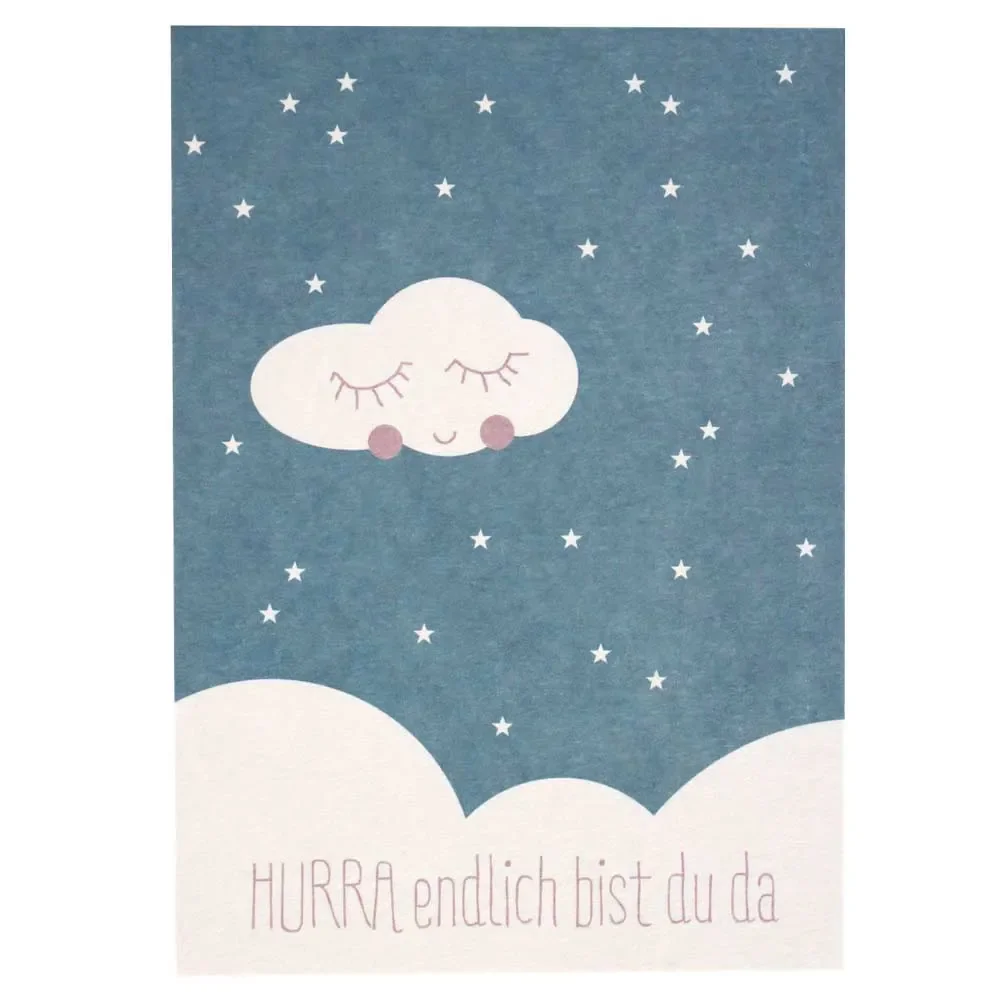"Ava & Yves carte postale naissance nuage bleu image"