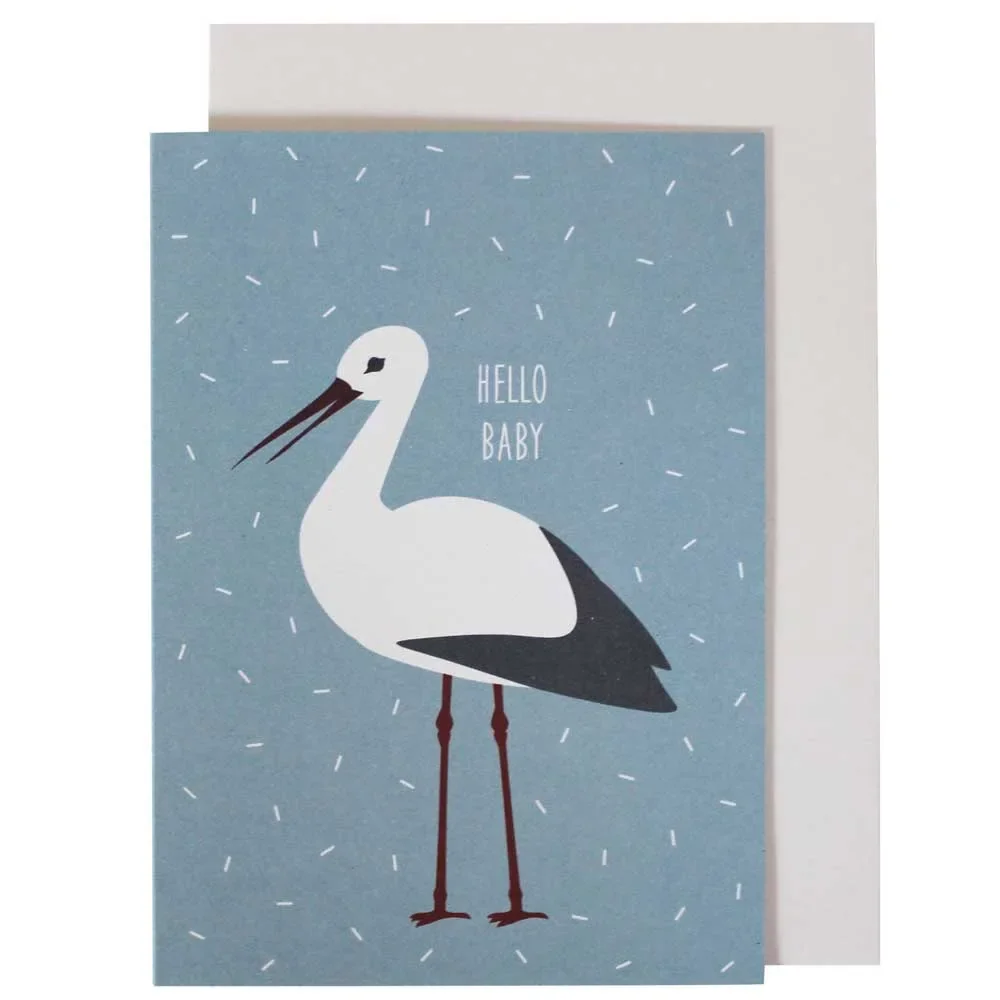 "Ava & Yves Carte de vœux de naissance cigogne bleue image"