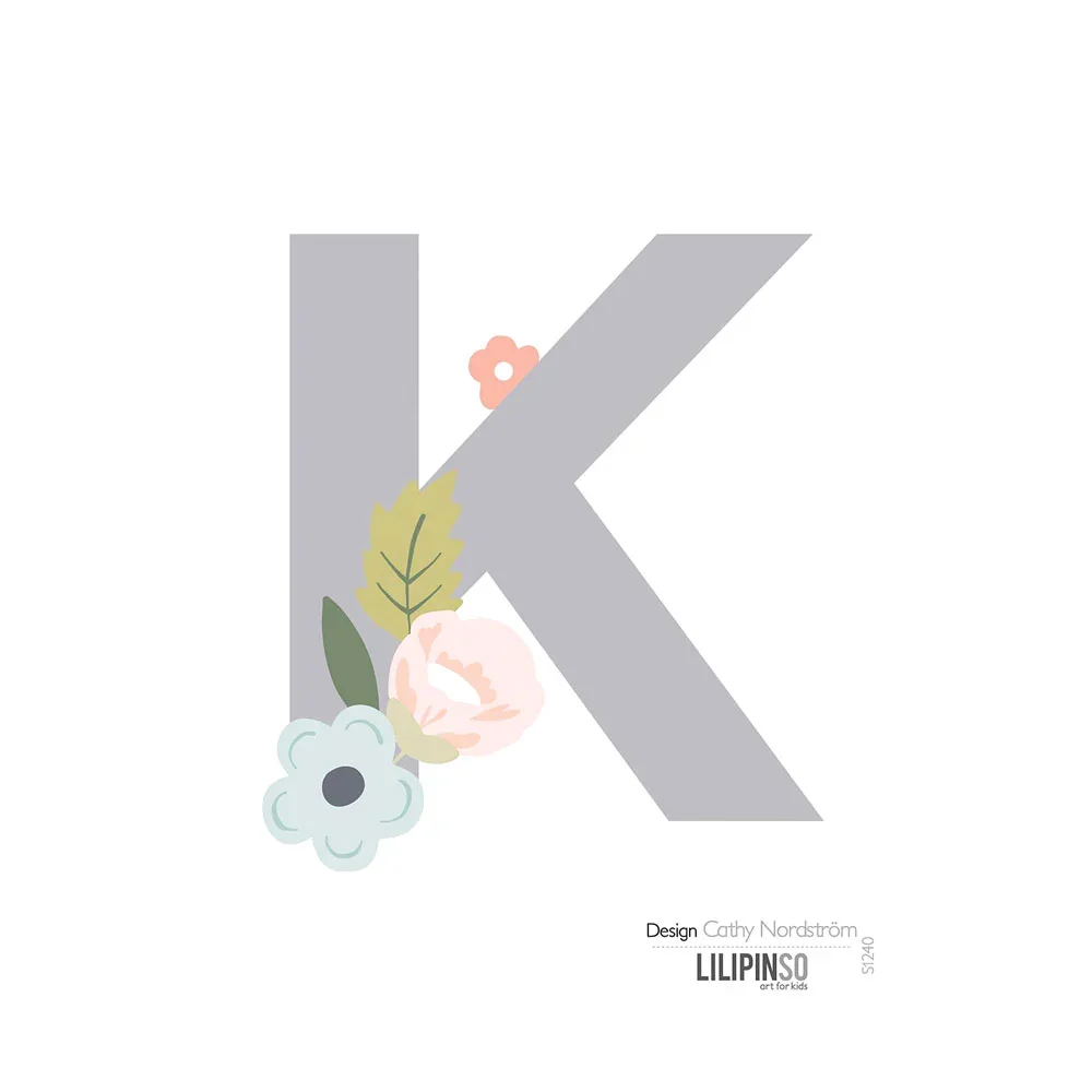 "Lilipinso Sticker lettre avec fleurs gris rose pastel K image"