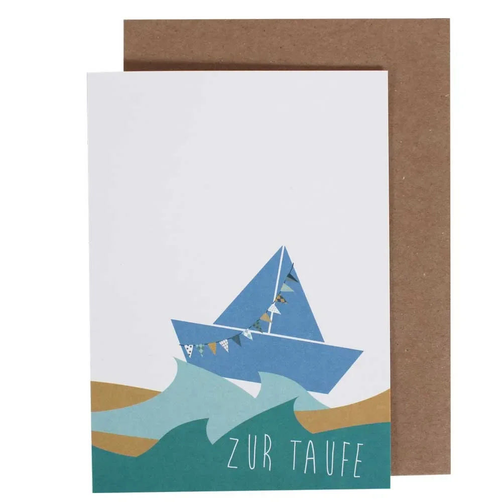 "Ava & Yves Carte de vœux de baptême Bateau bleu image"