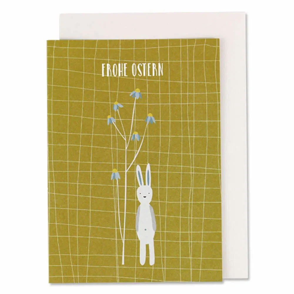 "Ava & Yves Carte à volet Lapin "Joyeuses Pâques" moutarde image"