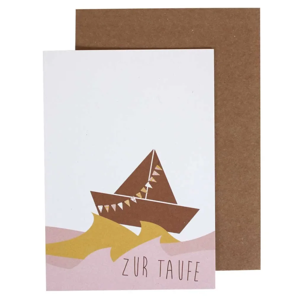"Ava & Yves Carte de voeux de baptême bateau rose image"