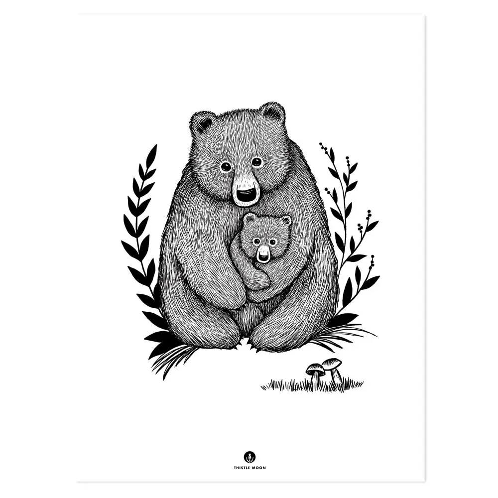Lilipinso Poster Amour d'ours noir blanc