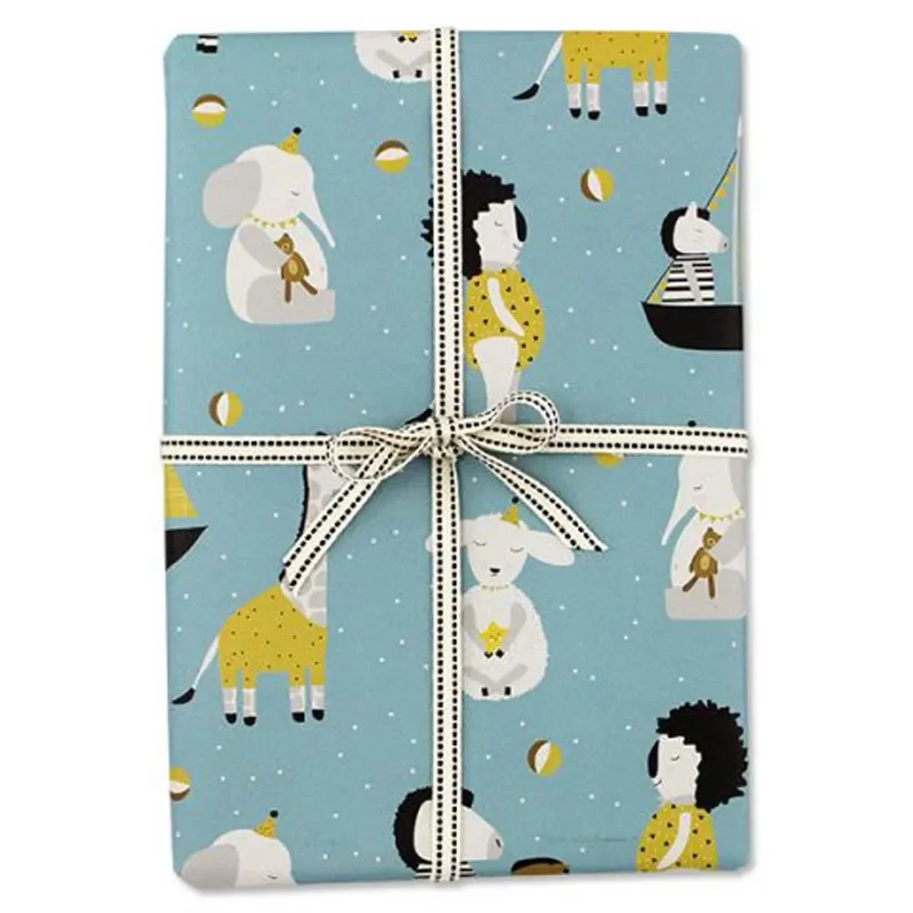 "Ava & Yves Papier cadeau animaux bleu image"