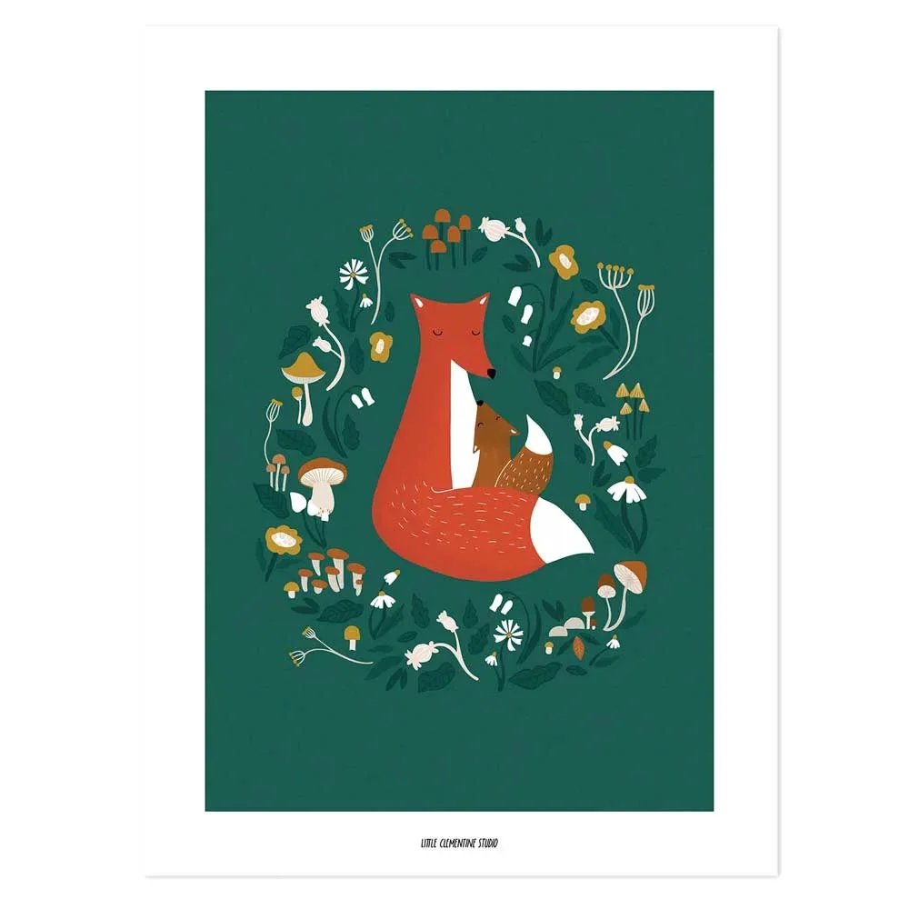 "Lilipinso Poster renard et champignons vert foncé image"