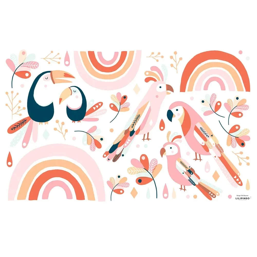 "Lilipinso stickers muraux M oiseaux avec arc-en-ciel rose pastel image"