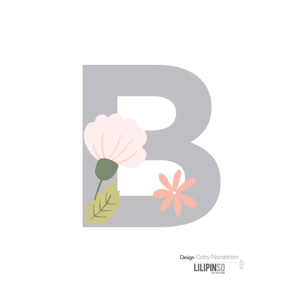 "Lilipinso Sticker lettre avec fleurs gris rose pastel B image"