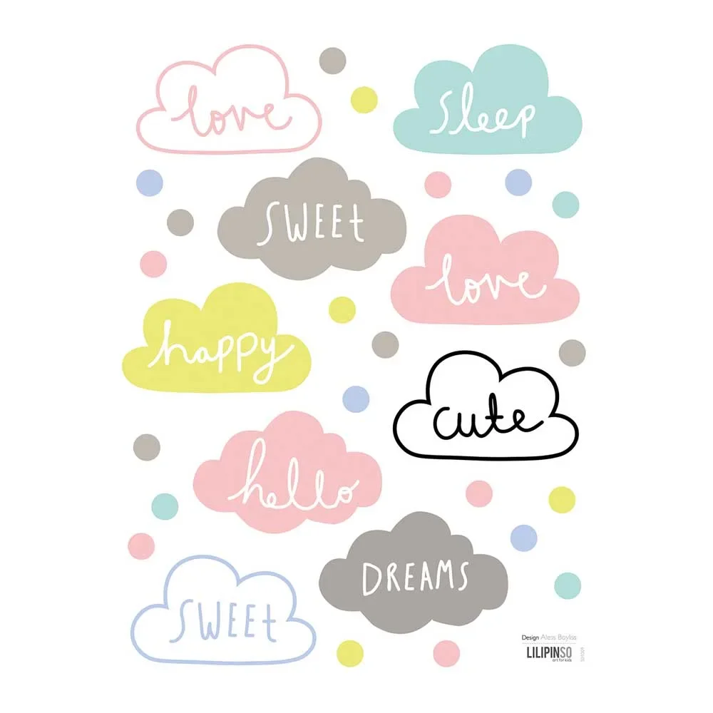 "Lilipinso stickers muraux nuages avec écriture image"
