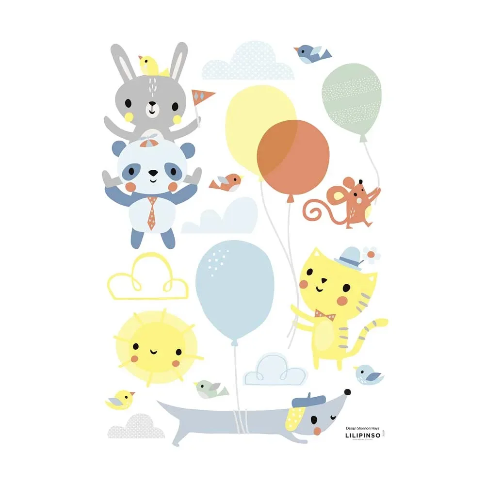 "Lilipinso stickers muraux A3 Animaux joyeux avec ballons multicolores image"