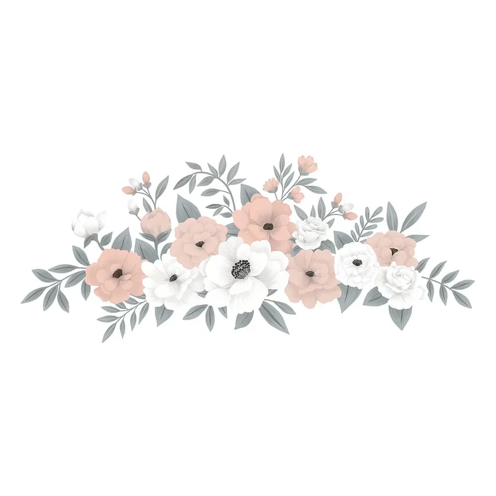 Lilipinso stickers muraux grand bouquet de fleurs rose blanc