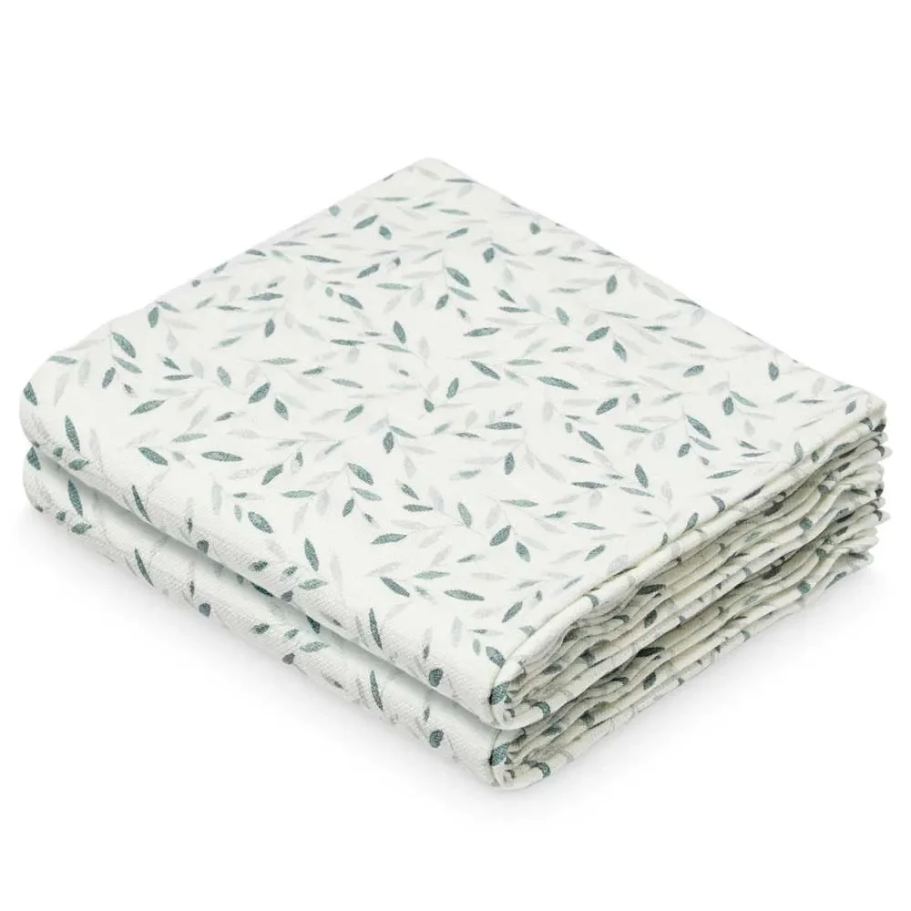 Cam Cam tissu de gaze set de 2 "Green Leaves" feuilles vertes