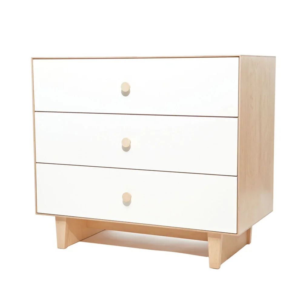 Oeuf Commode Merlin 3 tiroirs blanc/bouleau pieds Rhea, Couleur des pieds: bouleau