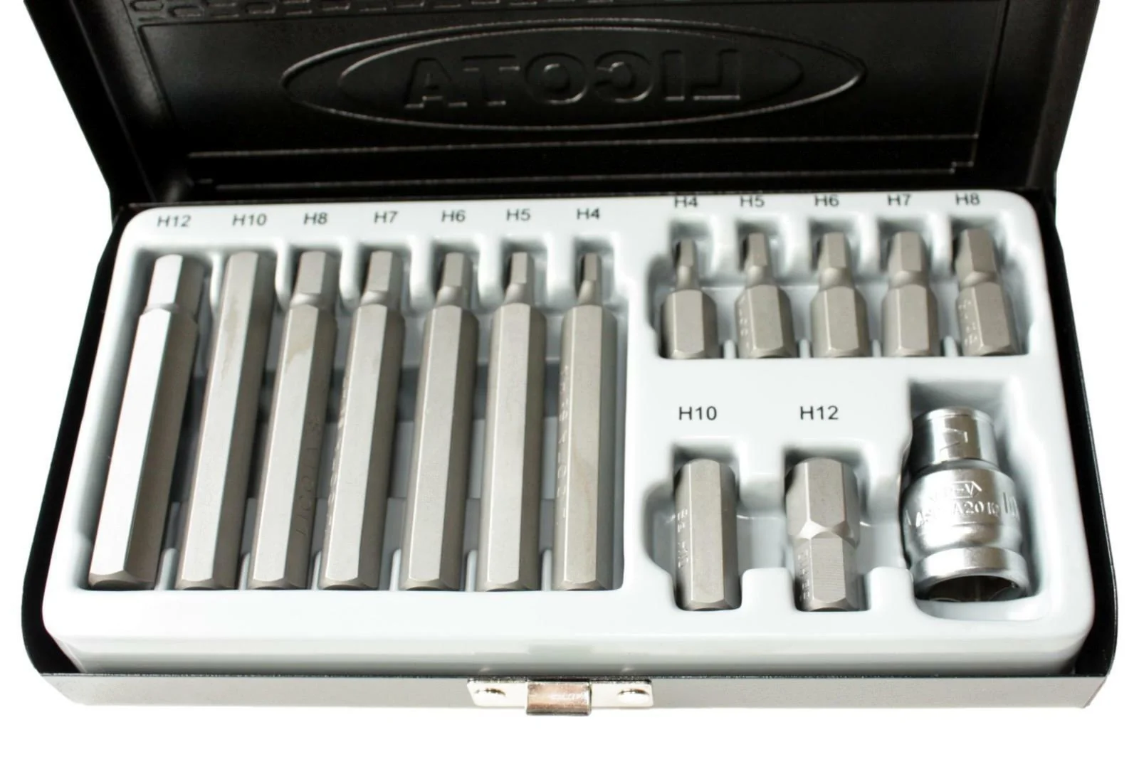 "Coffret d'embouts hexagonaux, Acier S2, 3/8 pouce, H4-H12, avec Porte-embout Boni image"