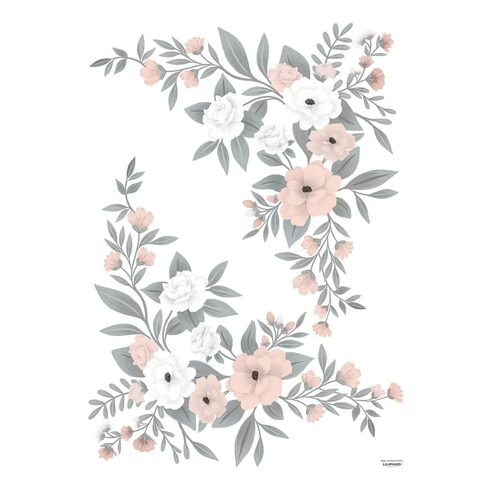 "Lilipinso stickers muraux L délicates compositions florales rose blanc image"