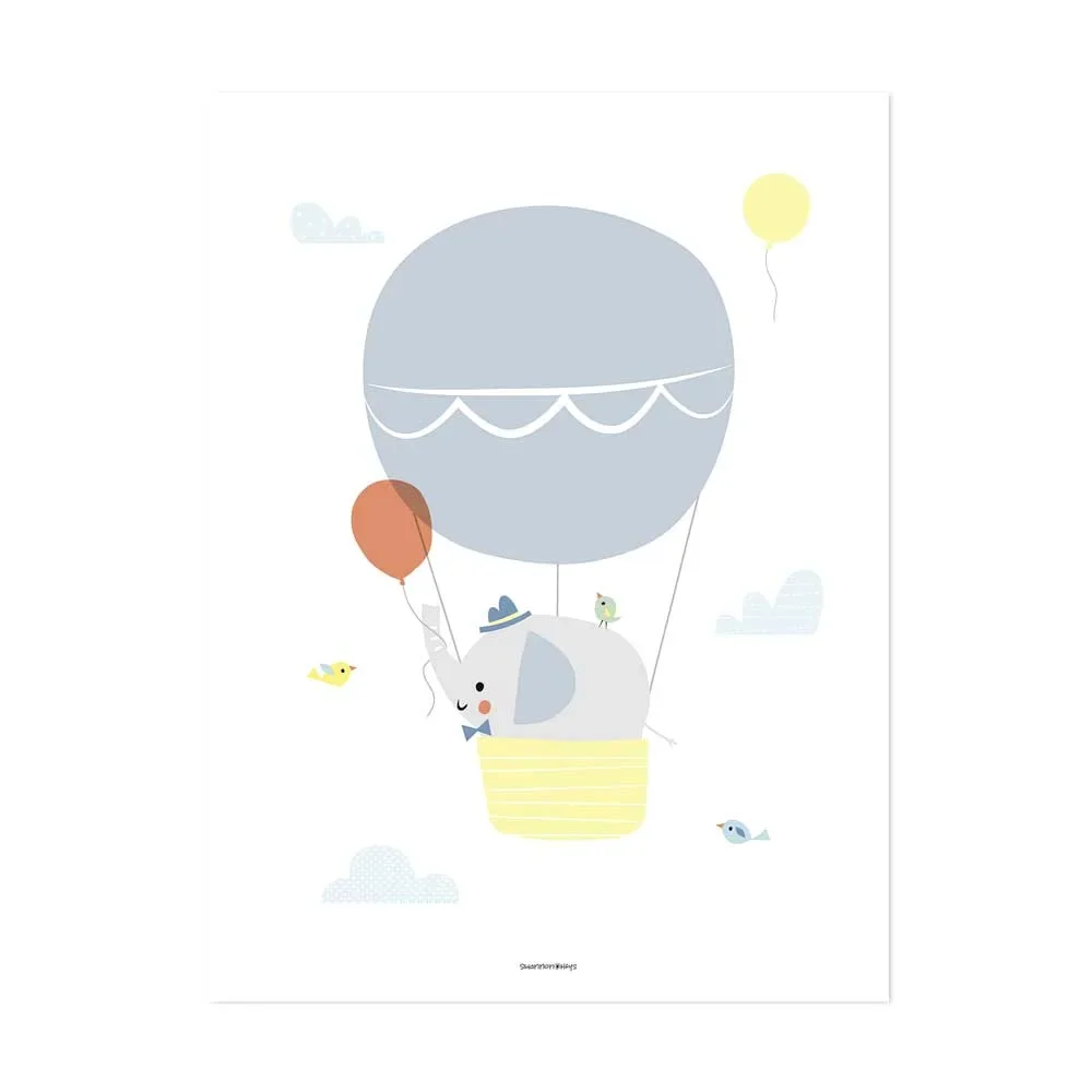 "Lilipinso Poster Eléphant dans un ballon gris jaune image"