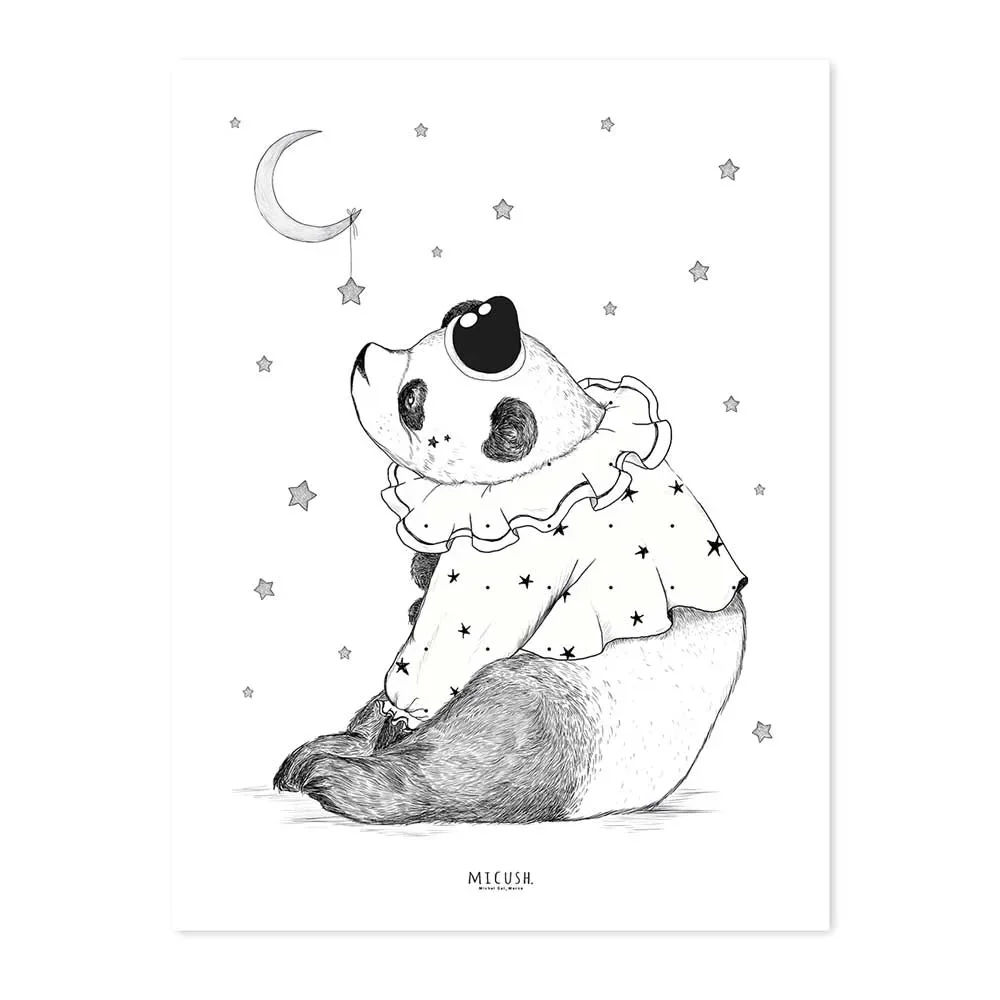 "Lilipinso Poster Panda avec lune noir rose image"