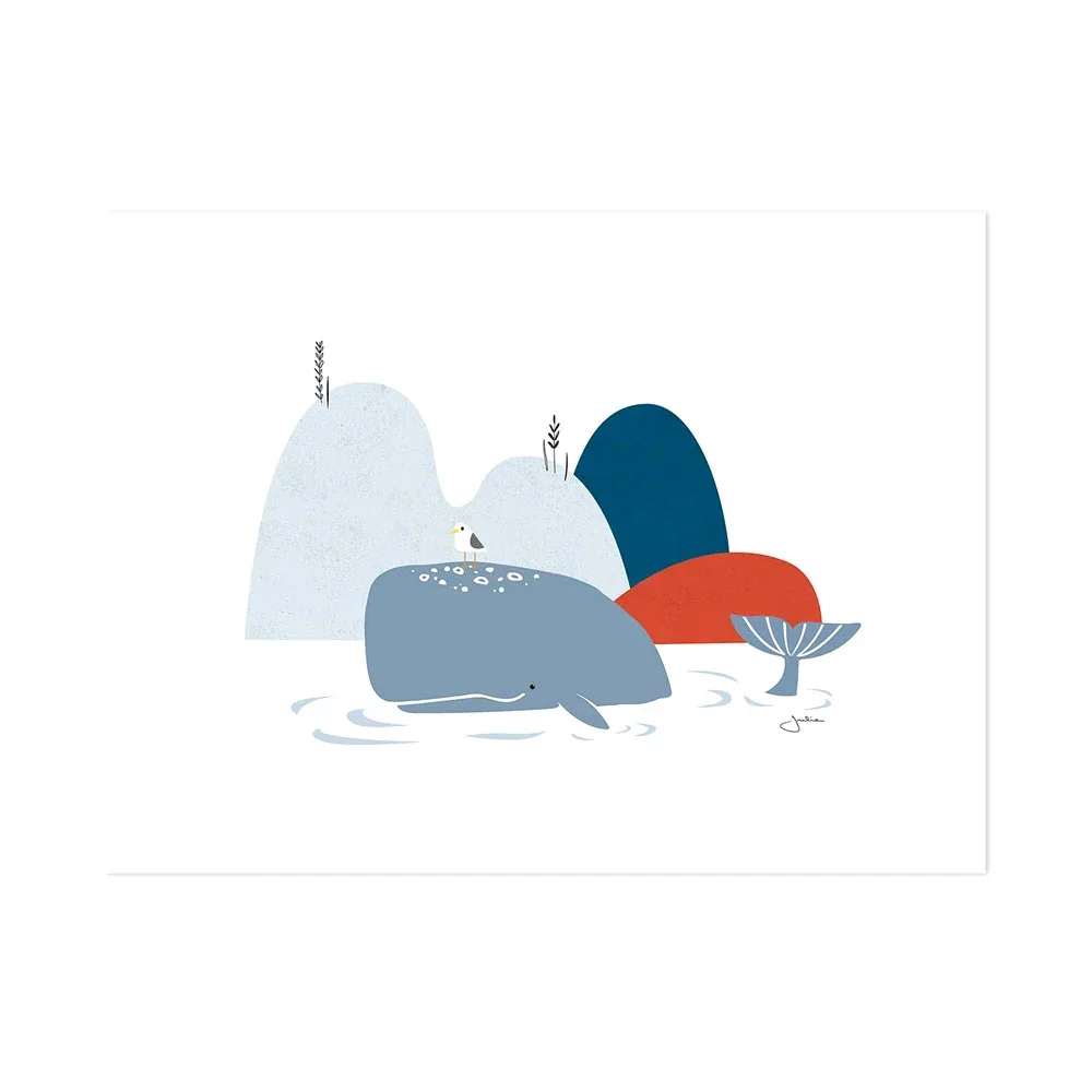 "Lilipinso Poster baleine avec mouette gris rouge image"