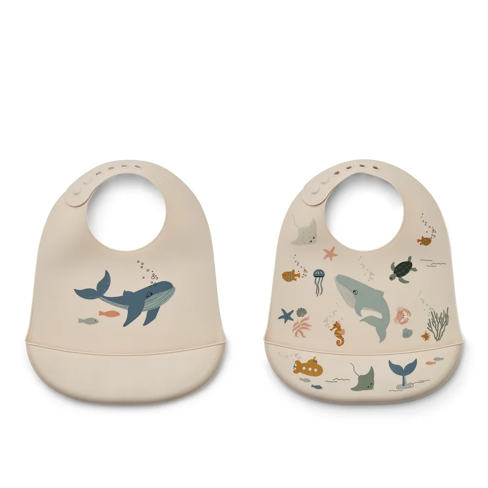 "Liewood bavoirs en silicone 2er Pack - Tilda, Couleur: Créature marine / mélange de sable image"