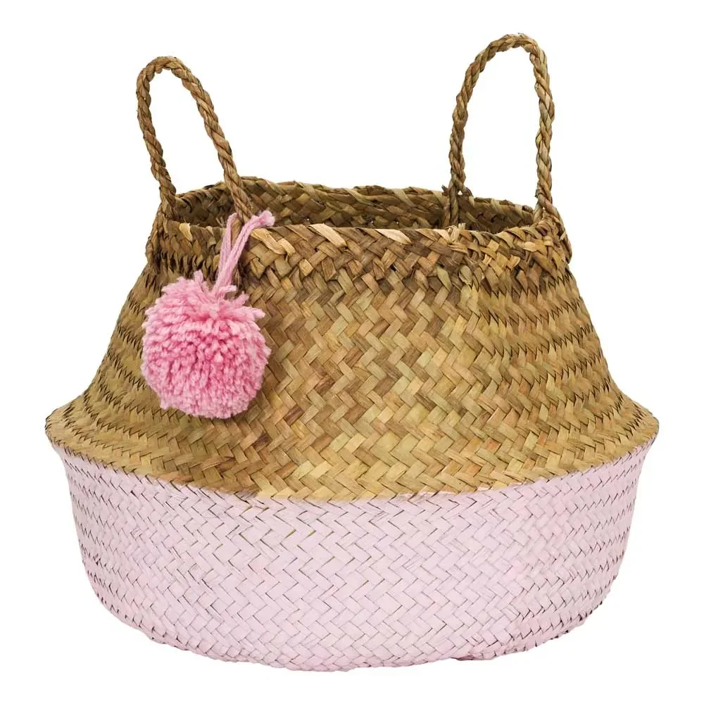 "Kidsdepot Panier de rangement rond jonc de mer petit rose image"