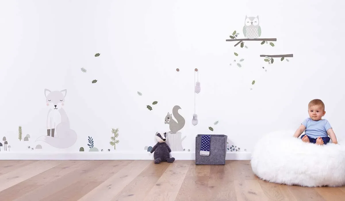 Lilipinso stickers muraux A3 écureuil avec forêt gris vert