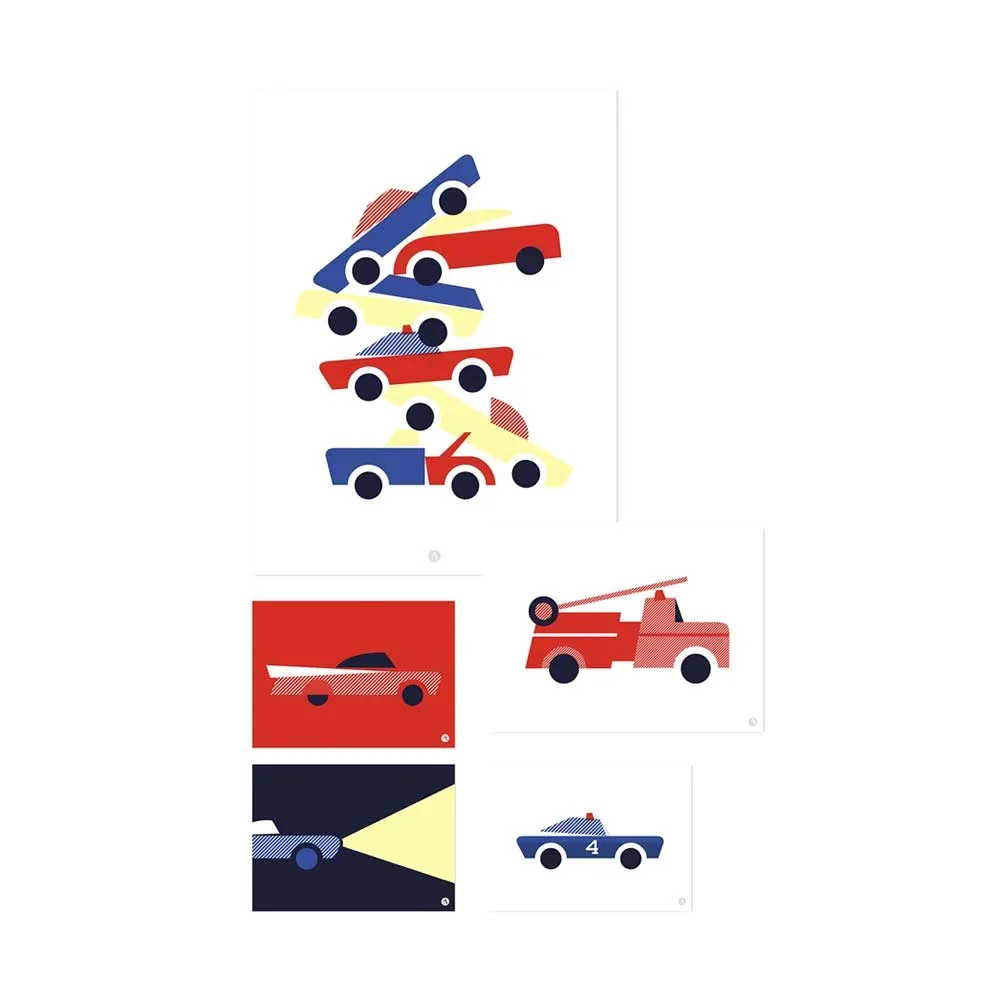 "Lilipinso Set d'affiches véhicules rouge bleu jaune image"