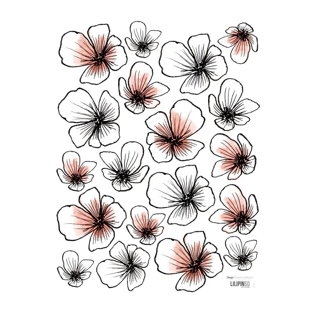Lilipinso stickers muraux fleurs noir corail blanc