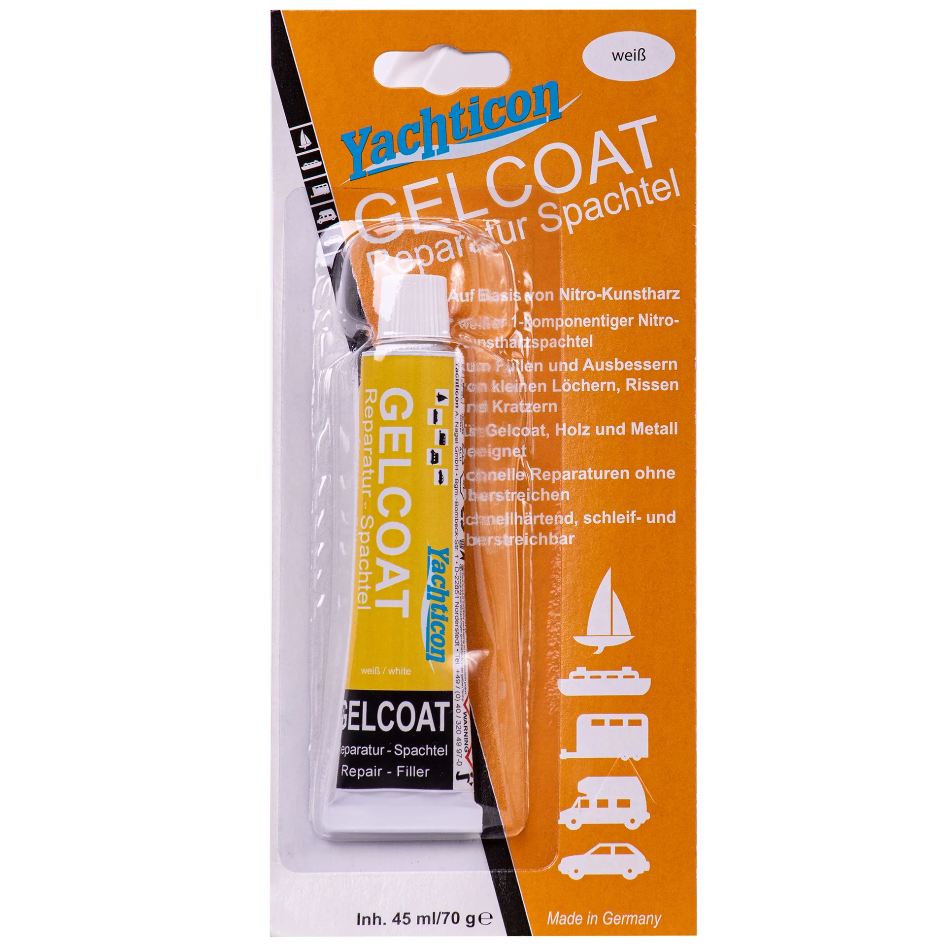 "Réparation gelcoat, Mastic gelcoat, Gelcoat blanc, Mastic réparation bateau, 70 g, en tube image"